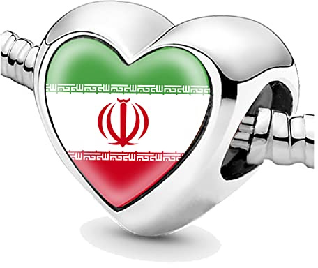 Jycycem Iran Iranian Flag Heart Beads for Bracelets Jewelry Making DIY Silver Charms for Women