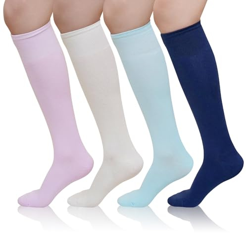 LOFIR Calcetines Hasta la Rodilla Mujer: Medias Largos Invierno en Algodón Peinado Sin Goma Sin Costuras Confort Suaves y Transpirables para Falda Corta 4 Pares 39-42 Multicolor