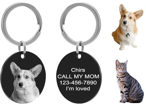 Medaglietta Cane Personalizzata Rotonda, 3 Dimensioni (20/25/30 mm), Incisione Laser Doppia Faccia, Targhetta con Foto & Testo (Fino a 4 Righe), Anti-Smarrimento, Regalo Ricordo per Amanti dei Cani