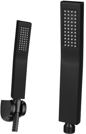 ORFOFE Cabezal De Ducha De Mano y Cabeza De Ducha De Alta Presión Acero Inoxidable Cuadrado Negro Resistente Corrosión Montaje Accesorios Incluidos Uso Diario
