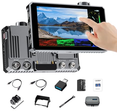 FEELWORLD SC6 Monitor de Campo 6 Pulgadas 1500nit 3G-SDI FHD Pantalla Táctil Aluminio c/Batería NP-F750, Ent/Sal 4K HDMI 60Hz, 3D LUT, HDR, Perilla Multifunción – para Cineastas y Rodajes Exteriores