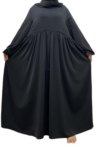 Robe musulmane pour femme - Manches bouffantes - Col rond - Avec ceinture - Coupe ample - Style décontracté et élégant - Robe longue, 01#_Noir, XXL