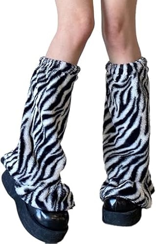 PEZPEOR 3 Stück Zebra Kostüm Accessories Damen Zebra Gestrickte Warme Beinstulpen Leoparden Bandana Quadrat Schal Retro Ohrringe mit Zebramuster für Fasching Karneval Cosplay