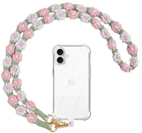 ZhuoFan Cordino per Cellulare Telefono Universale Corta,Rimovibile Cordino Tracolla Portachiavi,Collana Collo Catena Laccio per Cellulare,Telefono per Maggior Parte,Bianco+Rosa+Verde