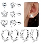 FIOROYAL 5 par 925 sterling silver plugg örhängen flickor kvinnor allergivänliga medicinska örhängen barn söta örhängen kreoler blomma hjärta öronstift set brosk piercing öra
