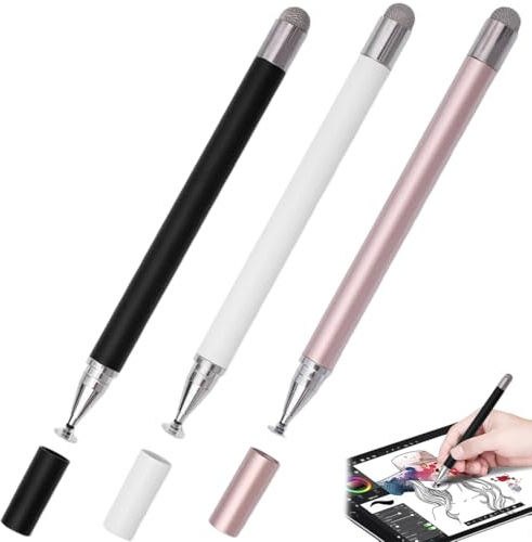 3PCS Stylet Tablette pour écrans Tactiles, Universel Haute Précision Stylet Compatible avec Tablettes, Smartphones, Android, Mi, Samsung Galaxy, Microsoft et Autres écrans Tactiles (Blanc/Noi/dorér)