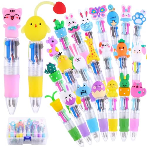 XIMISHOP 24 Stück Ostern Mehrfarbiger Kugelschreiber,4-in-1 Cartoon 0,7mm Kugelschreiber Niedliche Lustige Stifte Ostertier Ballpoint Pen Für Oster Büro Studenten Schulbedarf Kinder Geschenk
