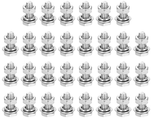 QUARKZMAN Juego 50 Conjuntos Tornillos Hexagonales M3 X 8mm Para Hogar | Acero Inoxidable 304, Tuercas Arandelas Planas Y Seguridad, Roscado Completo, Acabado Brillante, Máquinas