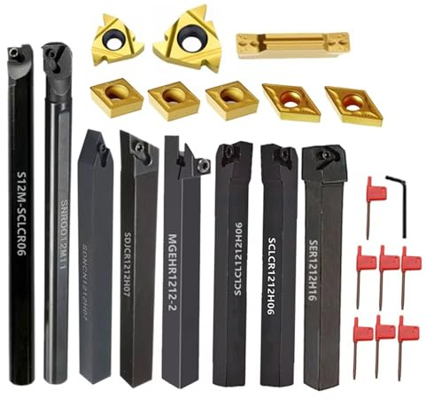Drehbank Zubehör 8 Sätze CNC-Drehwerkzeughalter (8 mm, 10, 12, 16 mm) mit passenden Einsätzen und Schraubenschlüsseln für Gewindeschneiden(8set-10mm,Aluminum)
