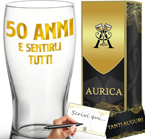 Aurìca Bicchiere Da Birra Personalizzato 50 ANNI E SENTIRLI TUTTI - Boccale In Vetro Da 500 Ml Per Un Compleanno Speciale! Idea Regalo Originale 50 Anni Uomo E Donna