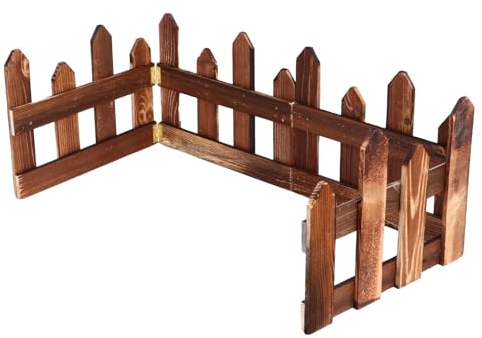 VICASKY Clôture Décorative en Bois Carbonisé 120 CM Petit Modèle Anticorrosion Bordure de Jardin Imperméable Charnières pour Jardin Balcon et Clôture Sapin de Noël