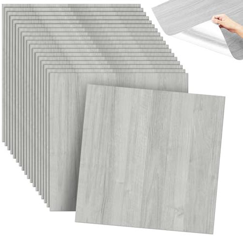 CEWROM 3D Wandpaneele Holzmaserung, 20 Stück Wandpaneele Selbstklebend, 3D Tapete Selbstklebende Wandpaneele PVC Wasserdicht, 30x30 cm Wasserdichte Fliesen für Küche, Bad & Dusche (Hellgrau)