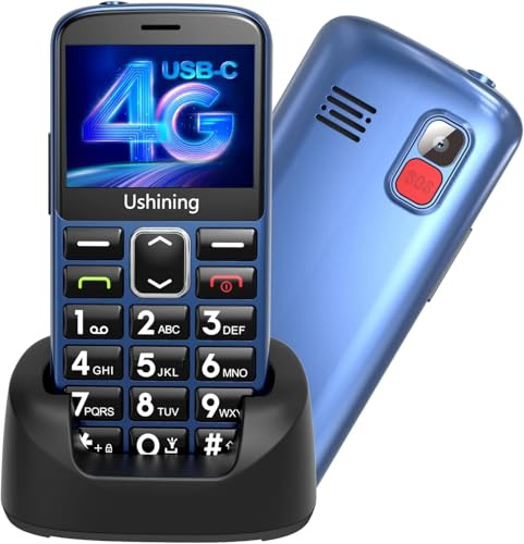 uleway Seniorenhandy ohne Vertrag, 4G Handy mit Große Tasten, 2,4 Zoll Querformat-Display, Lauter Lautsprecher, Kamera, SOS-Notfalltaste, Kurzwahl, Ladestation, 1000mAh Akku, Blau