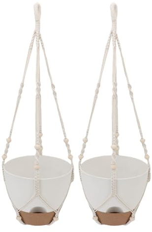 Srliya Fioriera Sospesa per Interni Ed Esterni Vaso da Fiori in Legno di Plastica Autoirrigante con Fori di Drenaggio, Stile Bohémien Chic per Pothos, Confezione da 2