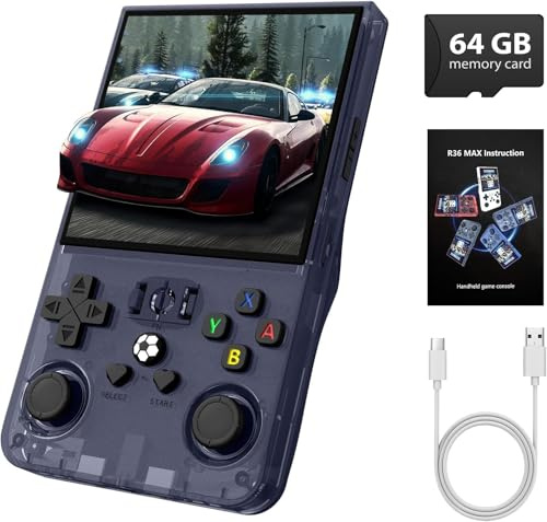 R36MAX Retro Handheld Game Console, Retro Gaming Console with 4.0-in IPS HD Screen, Video Game Consoles with 4000mAh Battery and 30+ Mainstream Emulators, Gray