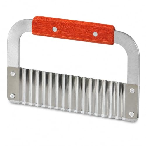 AKORD Kitchen Stainless Steel Blade Wooden Handle Vegetable Crinkle Cutter Tool, Silver, 18.5 x 11.9 x 1.1 cm