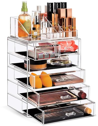 Sorbus Makeup Organizer, 6-Drawer Acrylic 2-Piece Set (Clear)