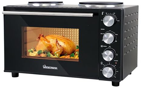 HomeTronix 30L Mini Oven: Grill Baking Cooking, Compact & Portable Design, Double Hot Plate, 3 Cooking Functions, Accessories Included - Efficient and Classic