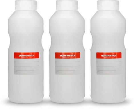 Octopus 3x Quetschflaschen, Ketchupflaschen 500 ml mit weißem Ketchupdeckel und Beschriftungsetiketten
