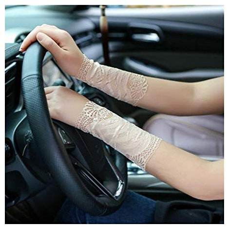 YUNGYE sommar-dam spets armband kvinnor kort stulpe-handled-narbe Covered Driving fingerlösa handskar 18 cm korta ärmar (färg: Kaki, storlek: One Size)