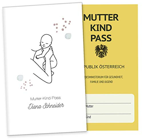 OLGS 3-tlg. Mutter-Kind-Passhülle Österreich personalisierbar Modern Lineart | Schwangerschaft Schutzhülle Muki-Pass mit Fach für Ultraschallbilder (MuKiPass personalisiert, Love)