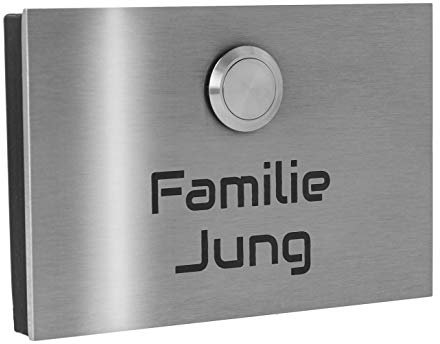 Jung Edelstahl Türklingel London1AG mit Gravur - V2A Edelstahl Aufputz Klingelschild - LED Klingeltaster - Klingelplatte 12x8 cm