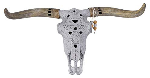 Wandfigur Stierkopf beleuchtet Bulle Kuhkopf Schädel Natur Polystein Wanddeko Figur Büste Stier Hörner cw237 Palazzo Exklusiv