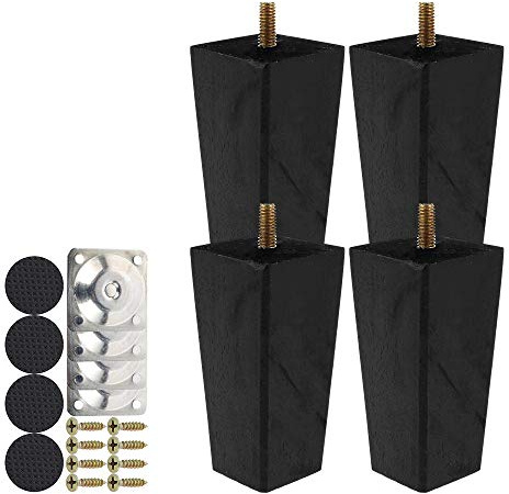 Jetcloud Height Sofa Legs,4PCS Wooden Furniture Legs,Square Tapered Solid Replacement Furniture Armchair Cabinet Feet Legs Straight Wood Color for Ottoman Couch Dresser (10CM Black)