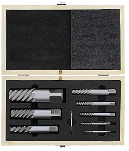 ABN Extractor de flauta en espiral jumbo – Juego de 9 piezas de extractores de tornillos fáciles de sacar con vástago cuadrado y caja de madera