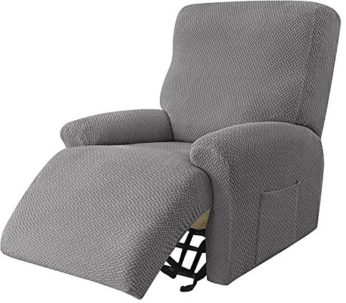 Highdi Twill-Jacquard Sesselbezug 4-teiliges Set, Komplett Sesselschoner für Relaxsessel, Luxuriös Verdicken Relaxsessel Bezüge Stretchhusse für Fernsehsessel Liege Sessel (Grau)