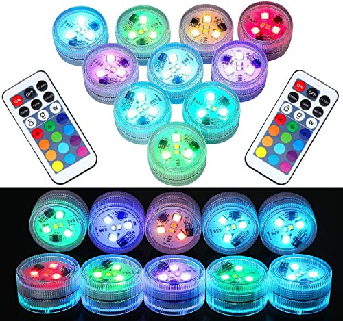 LUXJET® 10 Pezzi Mini RGB Sommergibile Luce LED per Piscina, Immersione Luce di candela subacquea, Multi Colore impermeabile Lampeggiante Luminoso per Partito/Stagno/Vaso/Piscina/Vasca da Bagno