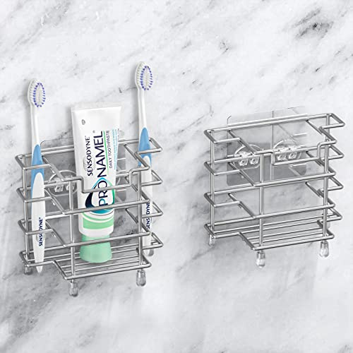 Linkidea 2er-Pack Zahnbürstenhalter zur Wandmontage, 3 Fächer, Badezimmer, Dusche, Zahnbürsten-Organizer, belüfteter Edelstahl-Arbeitsplattenständer für elektrische Zahnbürsten (Nickel gebürstet)