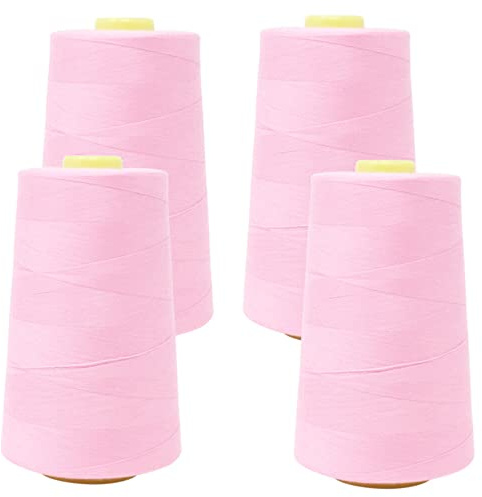 Overlockgarn für Overlock Nähmaschinen - 5000 yard = ca. 4570 m pro Kone - Garnstärke 40/2 aus 100% Polyester (Baby Pink, 4 Konen)