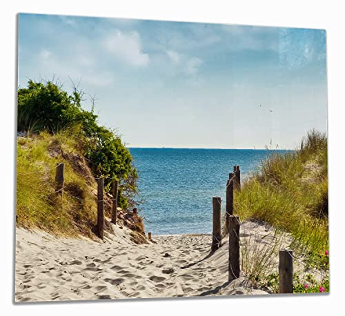 Wallario Herdabdeckplatte/Spritzschutz aus Glas, 1-teilig, 60x52cm mit 8mm hohen Füßen, für Ceran- und Induktionsherde, Auf dem Sandweg zum Strand