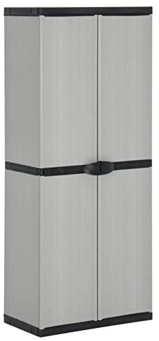 Chenshu Garten-Lagerschrank mit 3 Böden, Outdoor Schrank, Geräteschrank, Gartenschrank, Kellerschrank, Vorratsschrank Küche, Balkon Schrank Außen, Grau & Schwarz 68x40x168 cm