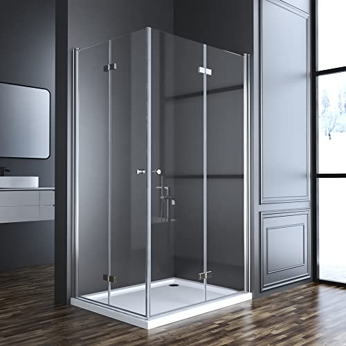 Duschkabine Eckeinstieg, Duschkabine 100x120 cm Falttür beide Seiten faltbar Duschabtrennung 6mm ESG Sicherheitsglas Duschabtrennung Eckeinstieg Falttüren 180º Eckig Dusche Duschwand Höhe 185cm