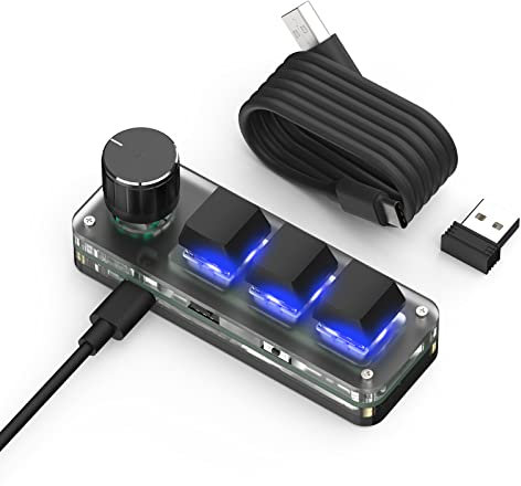 BRIMFORD Mechanische Mini Makro Tastatur - Kabellos, Programmierbar, Hot-Swap Gaming Keyboard mit RGB Beleuchtung, 2.4G & Bluetooth für Gamer, Programmierer, Büro (Schwarz, 3 Tasten/1 Knöpfe)