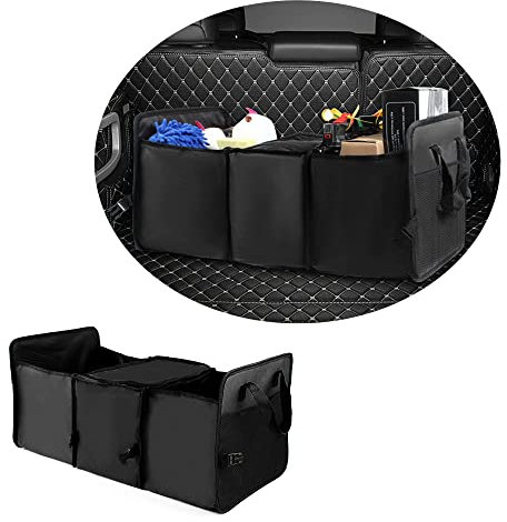 OFBAND Zusammenklappbarer Kofferraum-Organizer mit Kühltasche, 3 Fächer mit faltbarer Schnalle und verstärkten Griffen, tragbarer Auto-Organizer und Aufbewahrung für SUV, Auto, LKW, Camping (schwarz)