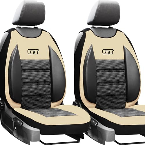 moto-MOLTICO Autositzbezüge – Autositzschoner Universalgröße - Sitzauflage Auto - Ökologisches Leder - Sitzbezug Vordersitze - Matte für Sitze - Schonbezug Autositz Vorne - Beige