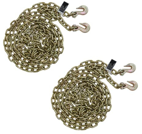 BoxerTool 2 Set 5/16 Transport Chain w/Clevis Safety Hook 8 Feet WLL 4,700 LBS G70 Heavy Duty Tow Chain, Tie Down Equipment