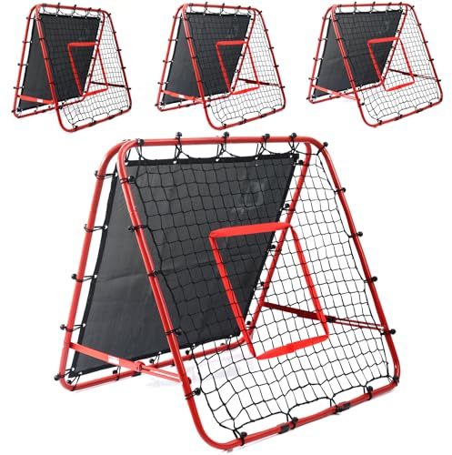Hibtn Double Sided Football Rebounder Net 100x110x100cm Adjustable, Soccer Goal Kickback Target for Kids, Portable Training Equipment, Red