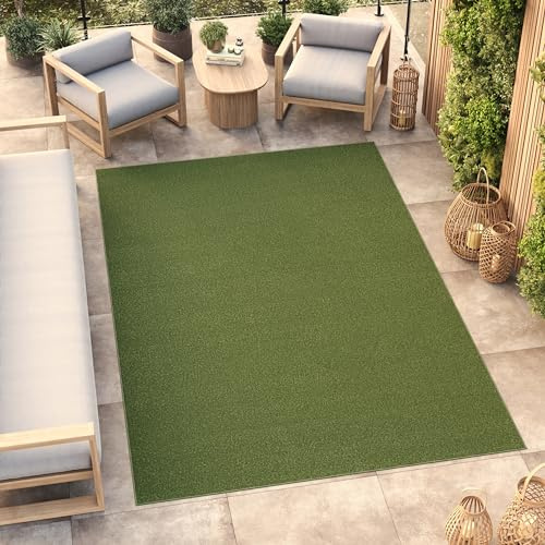 TAPISO Mono Teppich Kurzflor Grün Einfarbig Outdoor Indoor 300 x 400 cm | UV-beständig Einfarbig Wohnzimmer Schlafzimmer Kinderzimmer Modern Design OEKO-TEX