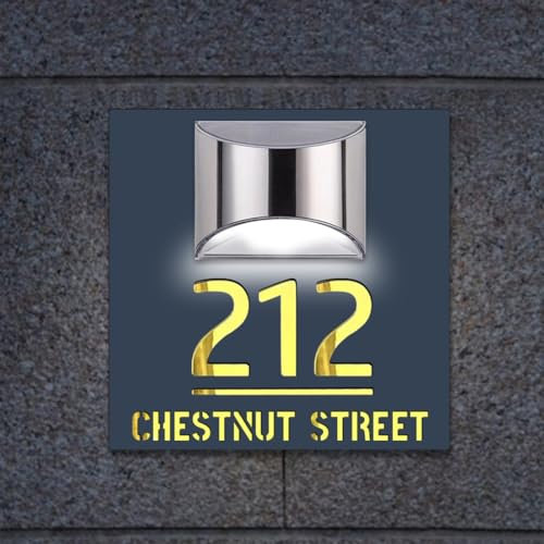 Número de casa luz solar personalizado para iluminación exterior,placas de endereço iluminadas alimentadas por energía solar,marcador de entrada de garagem para casa e garagem,Cuadrado