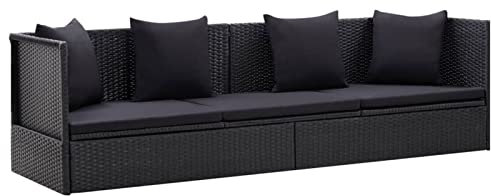 BaraSh Garten-Sofabett mit Kissen Poly Rattan Schwarz Polyrattan Gartenlounge Sofa Outdoor Liege