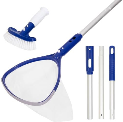 POOLAZA Spa, Whirlpool, Poolkescher und Bürste mit Griff und 88,9 cm Aluminium-Poolstange, 22,9 cm tiefes Netz, feines Netz, Whirlpool, Poolkescher, Skimmer und Bürste mit Griff und Stange für kleine