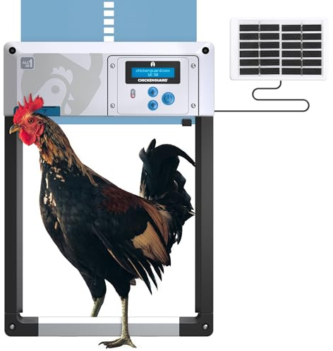 Automatisk dörröppnare för hönshus, ChickenGuard En i alla 4 färger + solpanelssats, timer/ljusavkänning, vinterläge, autostopp och rovdjurssäker, kompatibel med batteri/el Bla