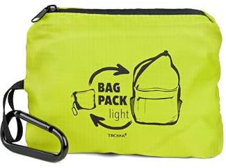 TROIKA Schultertasche faltbar (platzsparend im Innenfach verstaubar) mit Karabiner zur schnellen Befestigung – BAG PACK – großes Hauptfach, kleines Innenfach und Außenfach – Polyester – grün