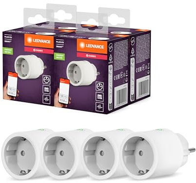 LEDVANCE SMART+ Enchufe inteligente para interiores con tecnología ZigBee, integra dispositivos tradicionales en el hogar inteligente, compatible con Alexa o Google, blanco, paquete de 4