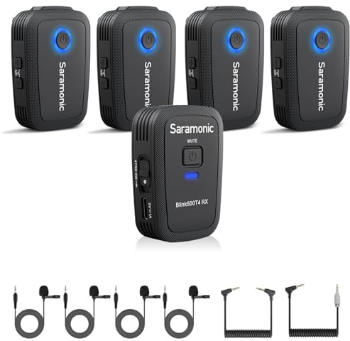Saramonic Blink 500 T4 4 Personen Wireless Lavalier Mic System, 2,4 GHz, 100 m Reichweite, 4 Sender & 1 Empfänger, 24-Bit Sound, für DSLR, Camcorder, Smartphone, YouTube, Interview, Podcast