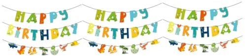 ibasenice 3sätze Dinosaurier Geburtstag Banner Bunte Deko Girlande Für Kindergeburtstag Partydekoration Für Jungen Und Mädchen Dinosaurier-Thema Langlebig Und Auffällig